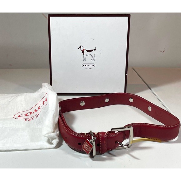 Coach Red Charm Dog Collar Leather XL 22” to 26” Studded Grommets #8848 Dust Bag - Picture 8 of 12